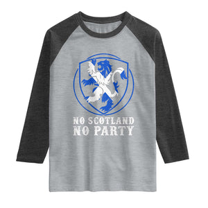 No Scotland No Party Distressed Shield Saltire Cross Raglan Shirt Vintage Football Fans Game Day