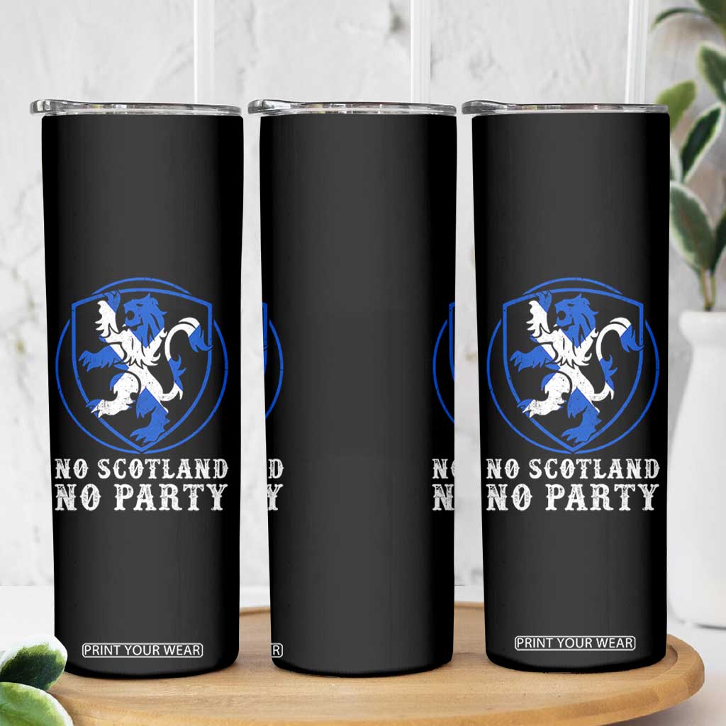 No Scotland No Party Distressed Shield Saltire Cross Skinny Tumbler Vintage Football Fans Game Day
