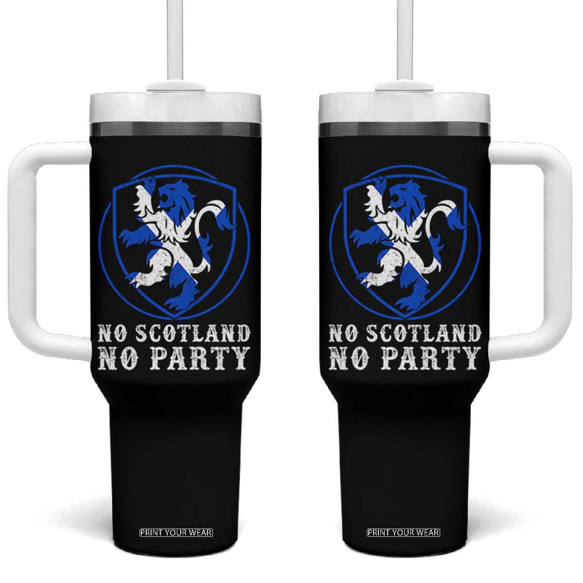 No Scotland No Party Distressed Shield Saltire Cross Tumbler With Handle Vintage Football Fans Game Day