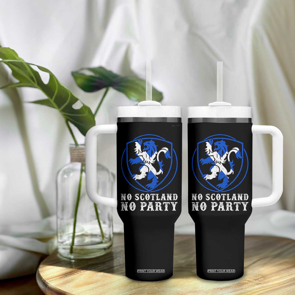 No Scotland No Party Distressed Shield Saltire Cross Tumbler With Handle Vintage Football Fans Game Day