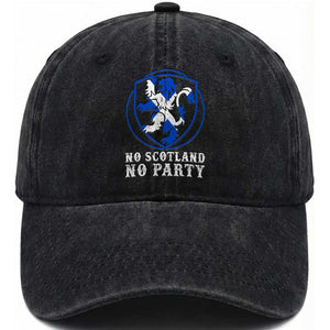 No Scotland No Party Distressed Shield Saltire Cross Washed Cotton Baseball Cap Vintage Football Fans Game Day