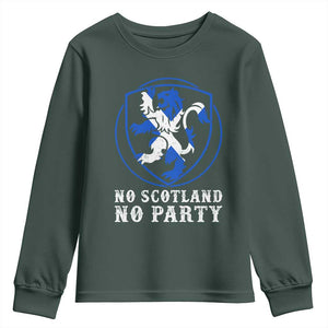 No Scotland No Party Distressed Shield Saltire Cross Youth Sweatshirt Vintage Football Fans Game Day