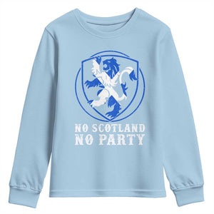 No Scotland No Party Distressed Shield Saltire Cross Youth Sweatshirt Vintage Football Fans Game Day