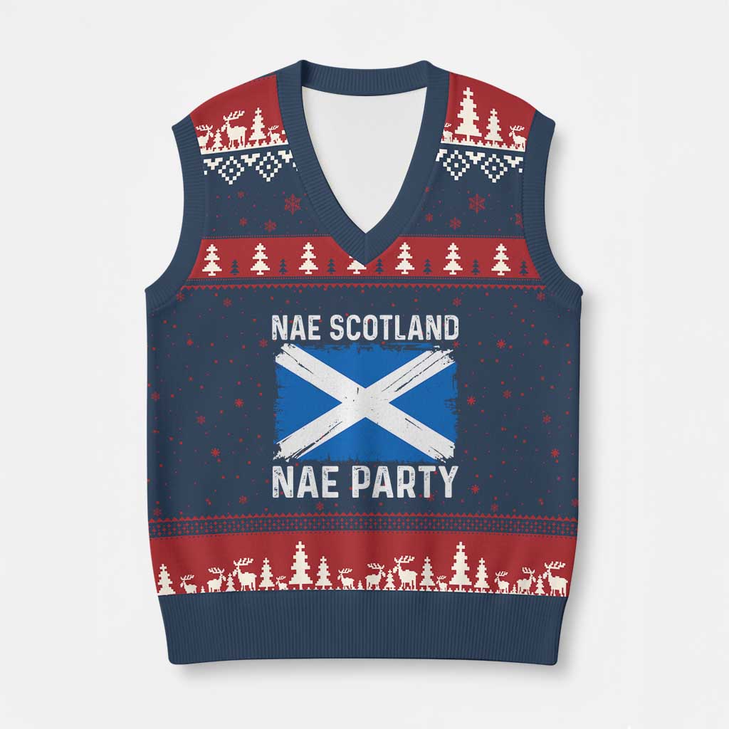 Nae Scotland Nae Party Saltire Flag V-Neck Knit Sweater Vest Vintage Scottish Accent Soccer Fans Football Tournament