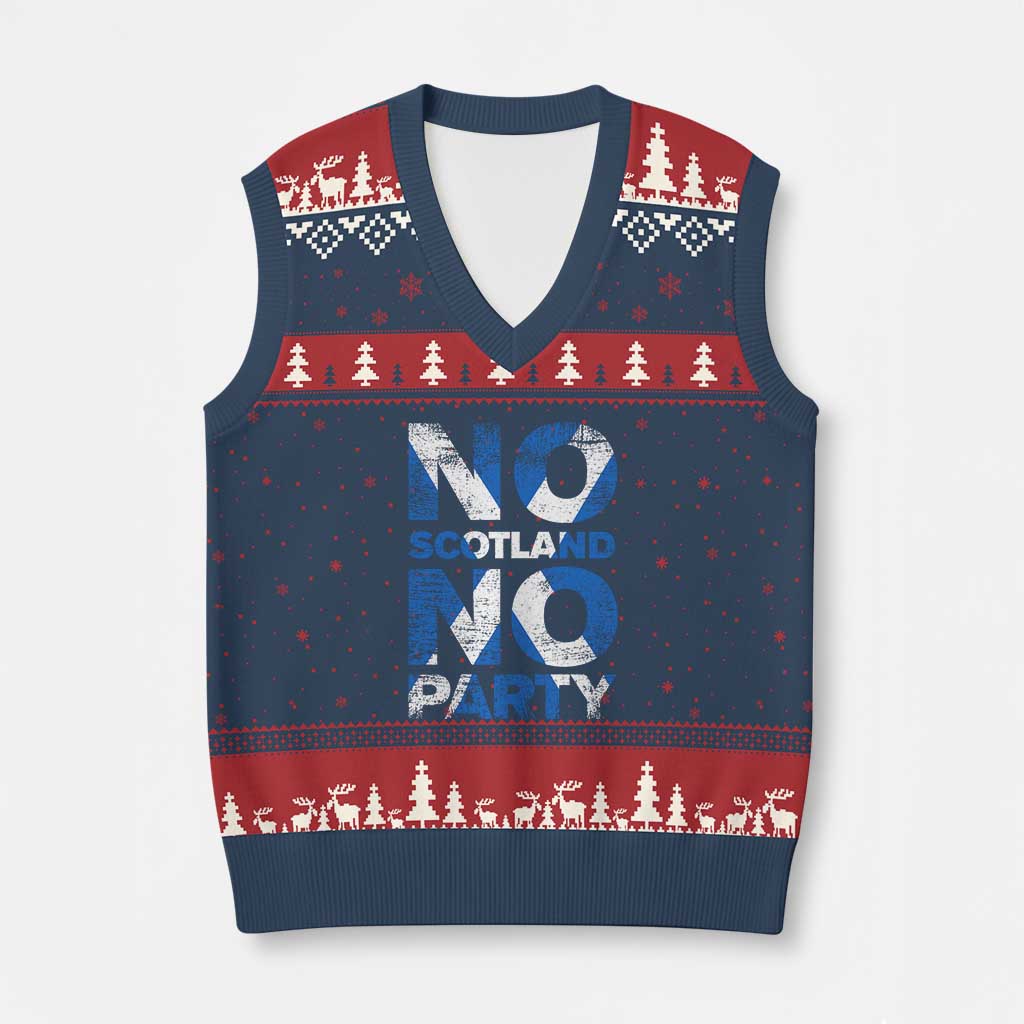 No Scotland No Party Saltire Flag V-Neck Knit Sweater Vest Football Fans Soccer Tournament Sports Lover