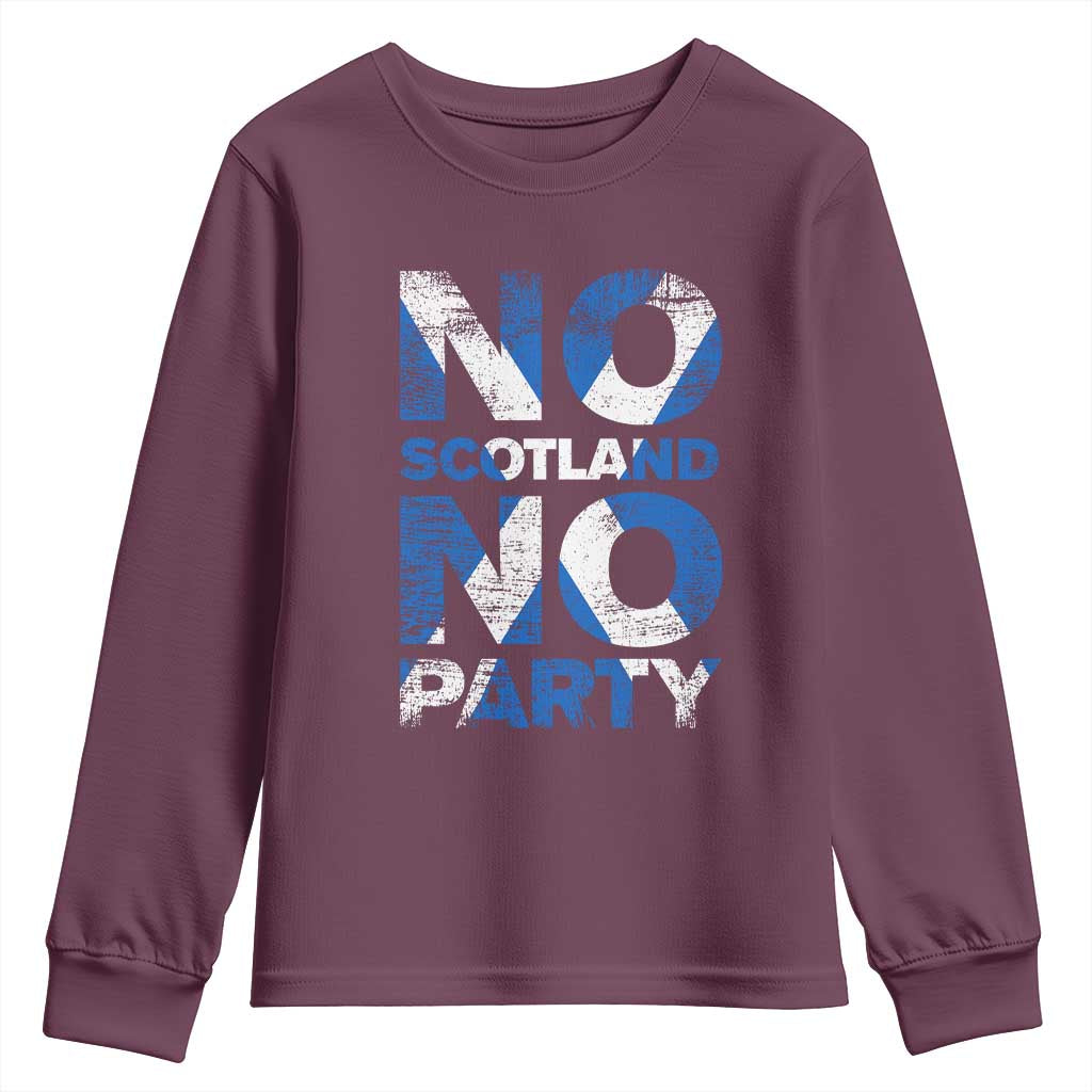 No Scotland No Party Saltire Flag Youth Sweatshirt Football Fans Soccer Tournament Sports Lover