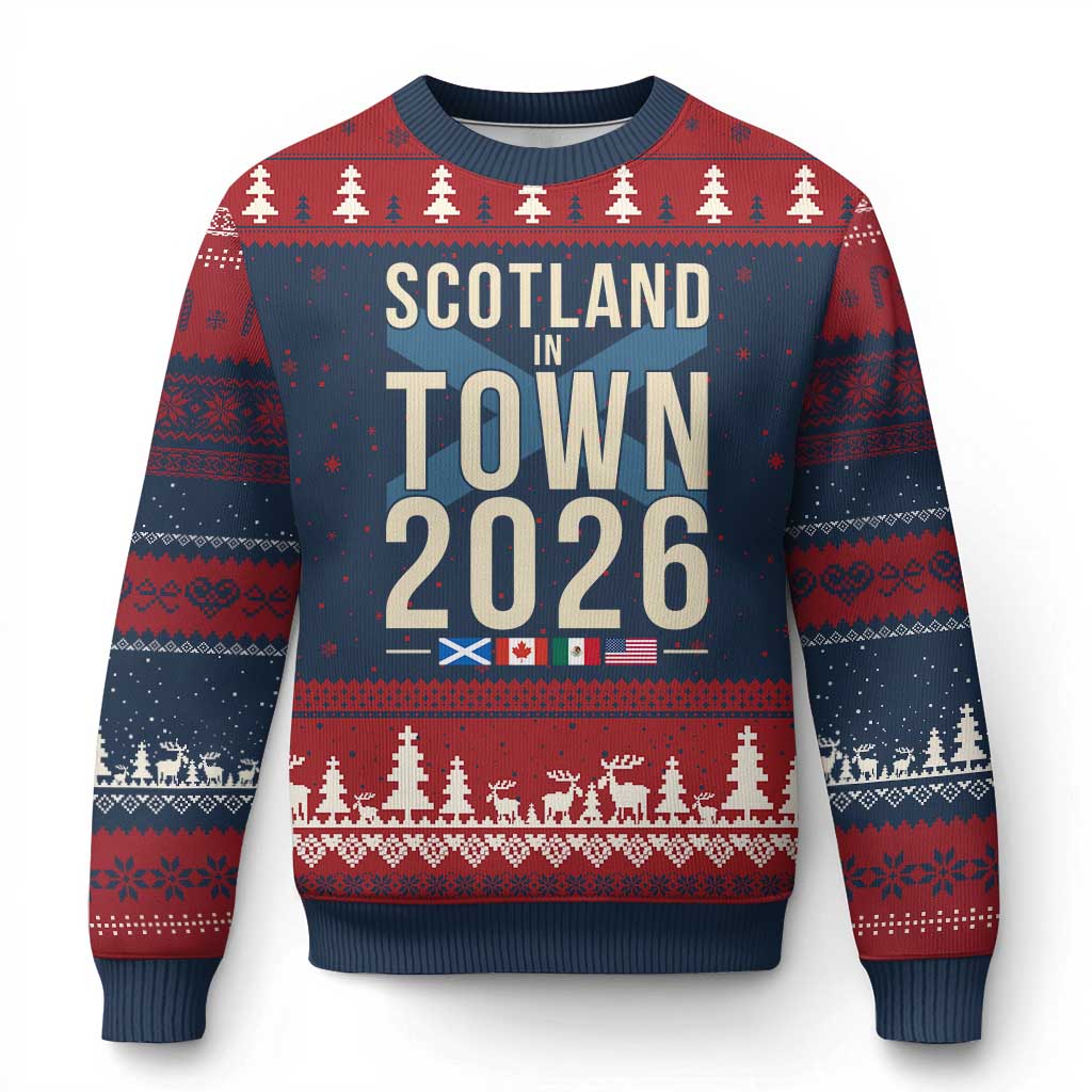 Scotland in Town 2026 Football Fans Ugly Christmas Sweater Soccer Tournament North American Sports Lovers