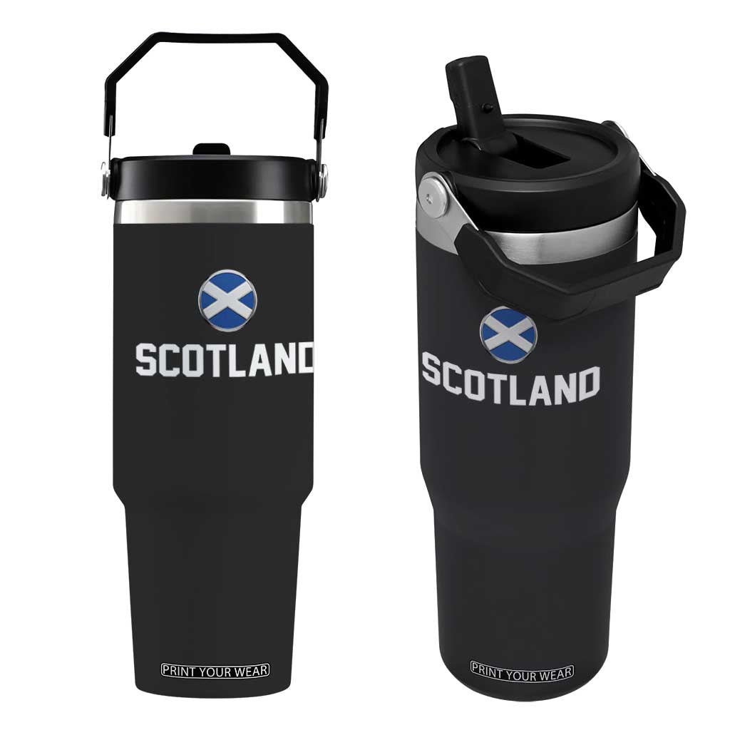 Scotland Round Saltire Flag Emblem Flip Straw Tumbler Classic Varsity Typography Sports Fans