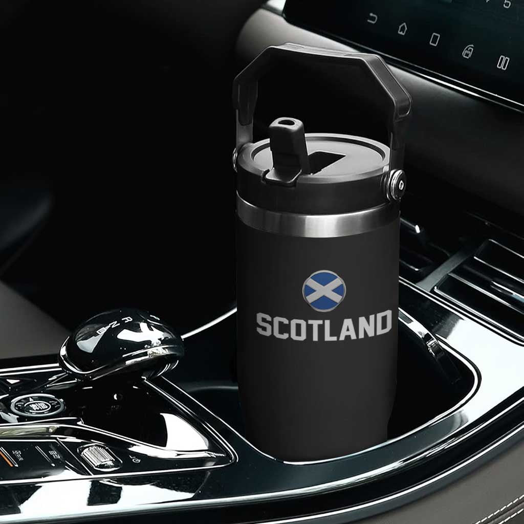 Scotland Round Saltire Flag Emblem Flip Straw Tumbler Classic Varsity Typography Sports Fans