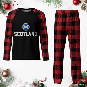 Scotland Round Saltire Flag Emblem Plaid Pajama Set Classic Varsity Typography Sports Fans