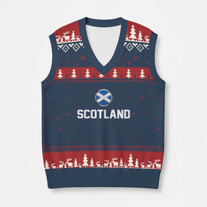 Scotland Round Saltire Flag Emblem V-Neck Knit Sweater Vest Classic Varsity Typography Sports Fans