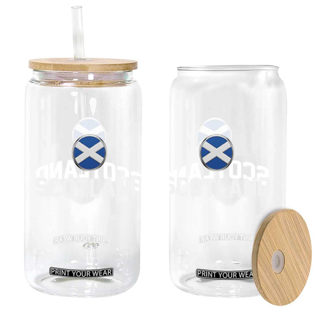 Scotland Round Saltire Flag Emblem Glass Can Classic Varsity Typography Sports Fans