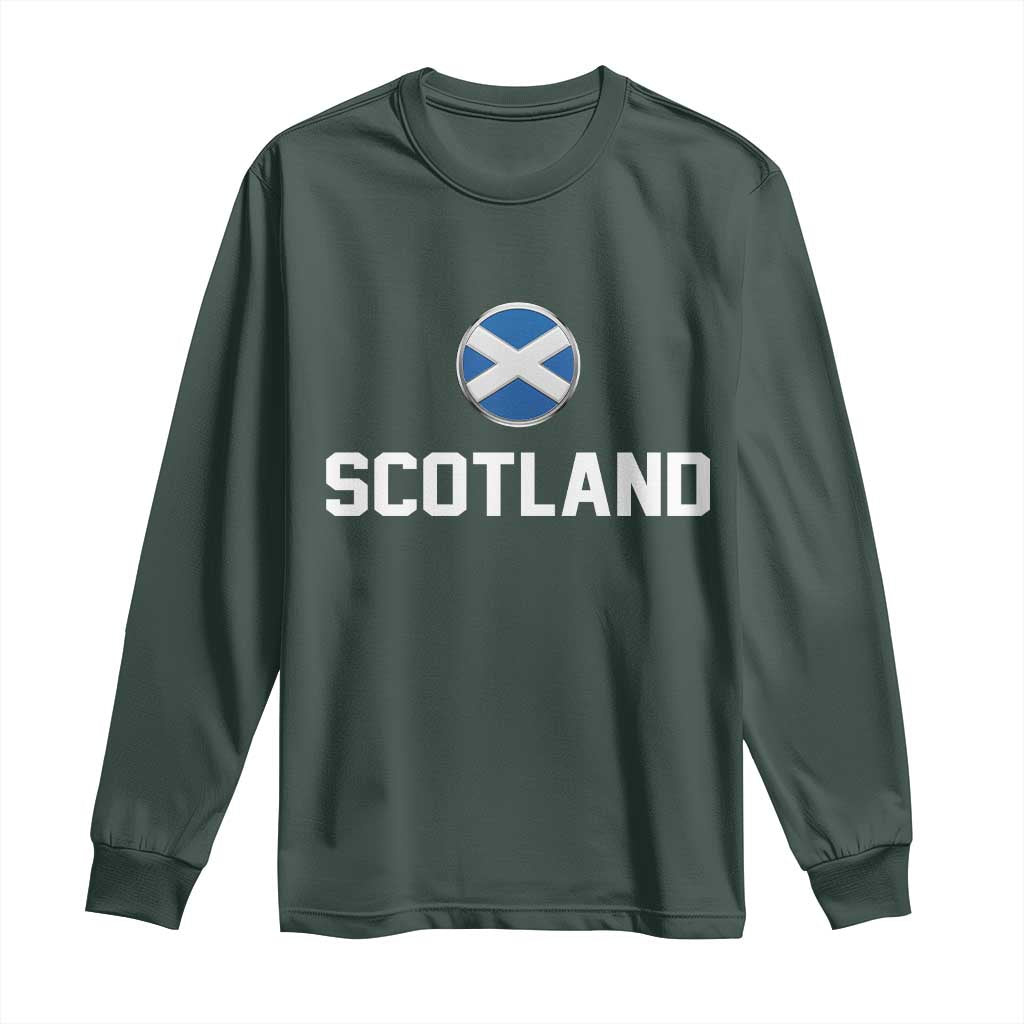 Scotland Round Saltire Flag Emblem Long Sleeve Shirt Classic Varsity Typography Sports Fans