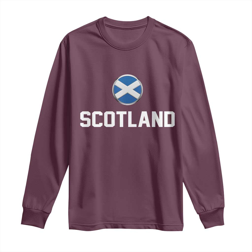 Scotland Round Saltire Flag Emblem Long Sleeve Shirt Classic Varsity Typography Sports Fans