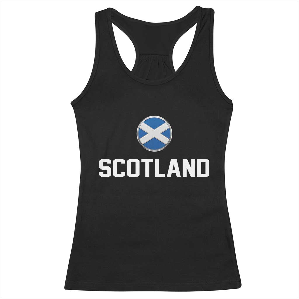 Scotland Round Saltire Flag Emblem Racerback Tank Top Classic Varsity Typography Sports Fans