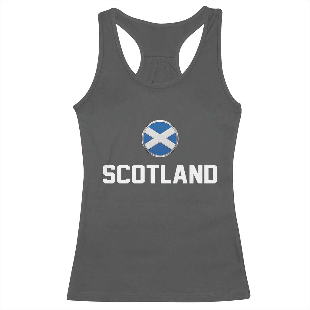 Scotland Round Saltire Flag Emblem Racerback Tank Top Classic Varsity Typography Sports Fans