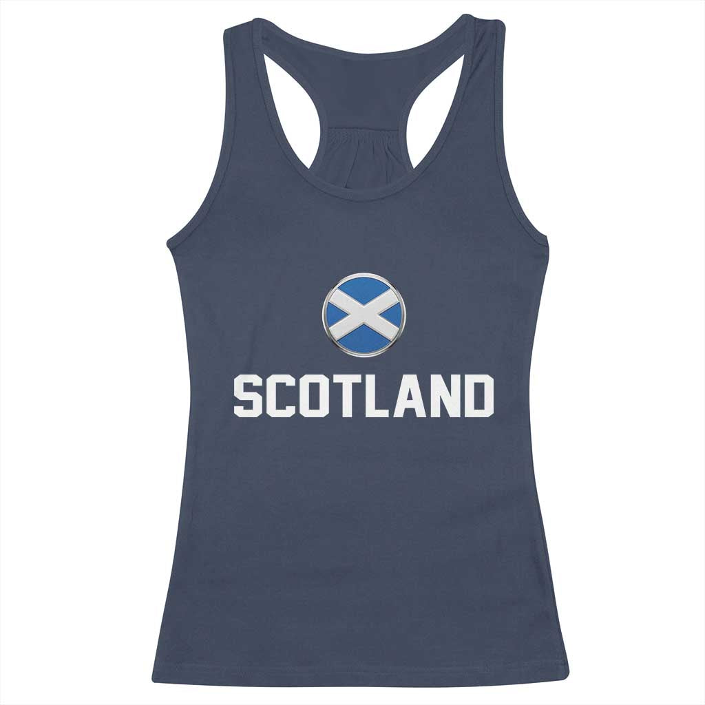 Scotland Round Saltire Flag Emblem Racerback Tank Top Classic Varsity Typography Sports Fans