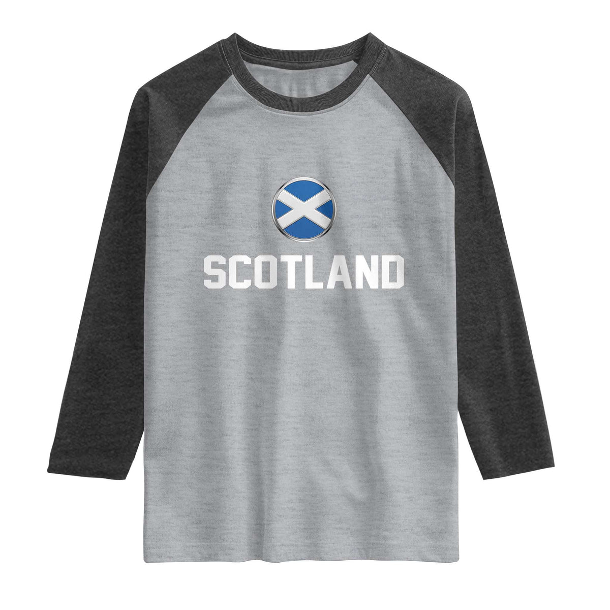 Scotland Round Saltire Flag Emblem Raglan Shirt Classic Varsity Typography Sports Fans
