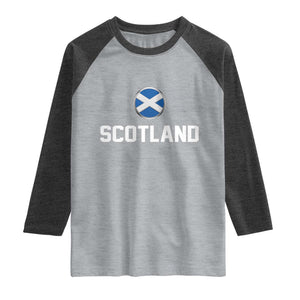 Scotland Round Saltire Flag Emblem Raglan Shirt Classic Varsity Typography Sports Fans