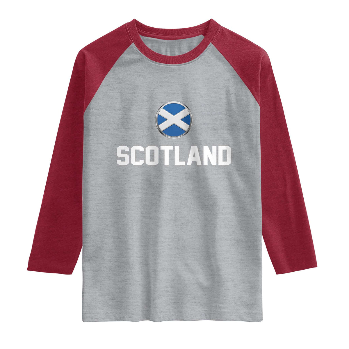 Scotland Round Saltire Flag Emblem Raglan Shirt Classic Varsity Typography Sports Fans