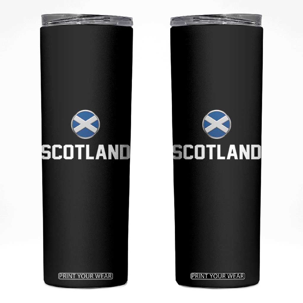 Scotland Round Saltire Flag Emblem Skinny Tumbler Classic Varsity Typography Sports Fans
