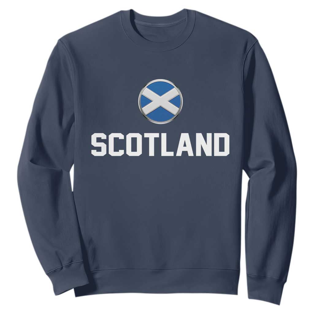 Scotland Round Saltire Flag Emblem Sweatshirt Classic Varsity Typography Sports Fans