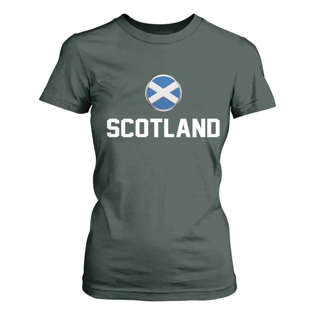 Scotland Round Saltire Flag Emblem T Shirt For Women Classic Varsity Typography Sports Fans