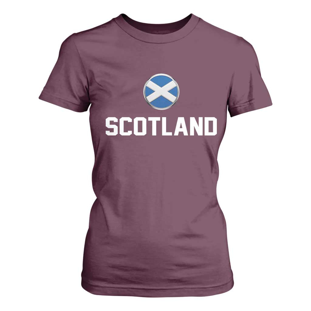 Scotland Round Saltire Flag Emblem T Shirt For Women Classic Varsity Typography Sports Fans