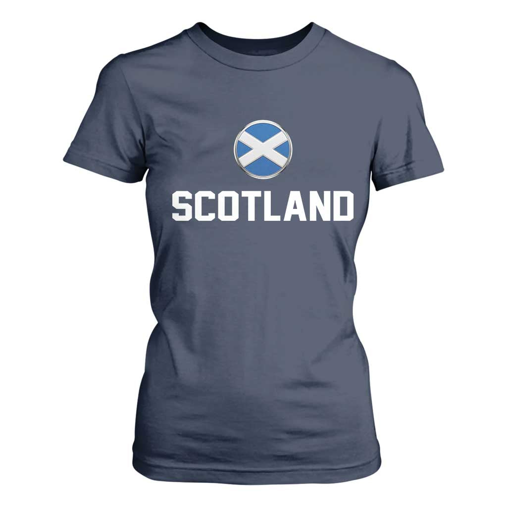 Scotland Round Saltire Flag Emblem T Shirt For Women Classic Varsity Typography Sports Fans