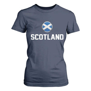 Scotland Round Saltire Flag Emblem T Shirt For Women Classic Varsity Typography Sports Fans