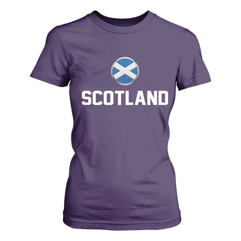 Scotland Round Saltire Flag Emblem T Shirt For Women Classic Varsity Typography Sports Fans