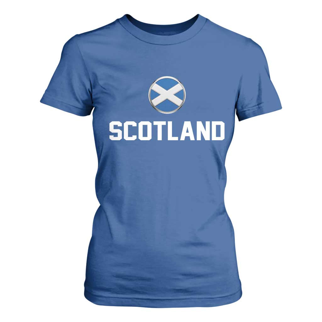 Scotland Round Saltire Flag Emblem T Shirt For Women Classic Varsity Typography Sports Fans