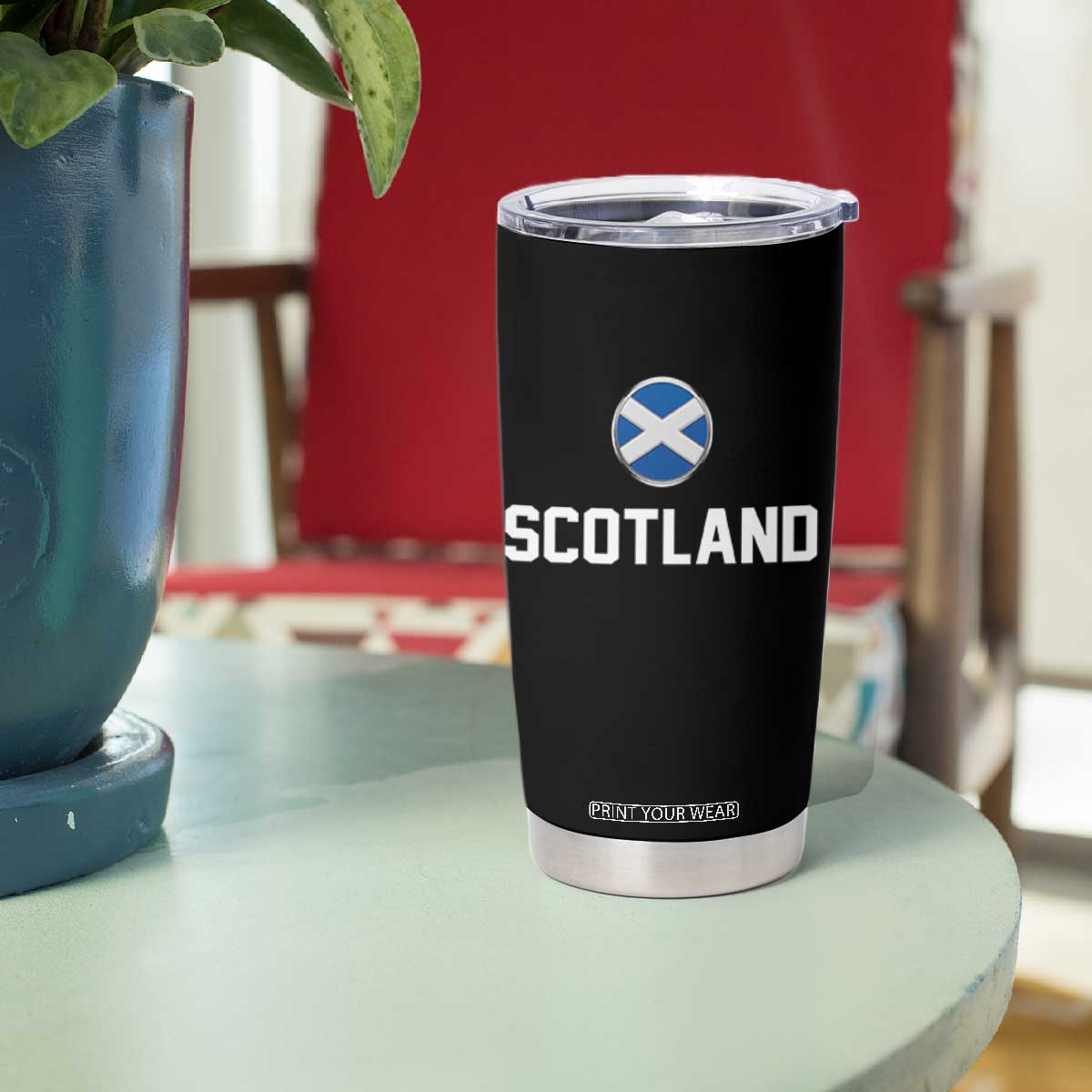 Scotland Round Saltire Flag Emblem Tumbler Cup Classic Varsity Typography Sports Fans
