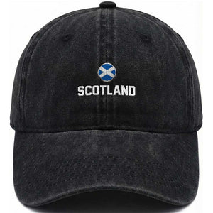 Scotland Round Saltire Flag Emblem Washed Cotton Baseball Cap Classic Varsity Typography Sports Fans
