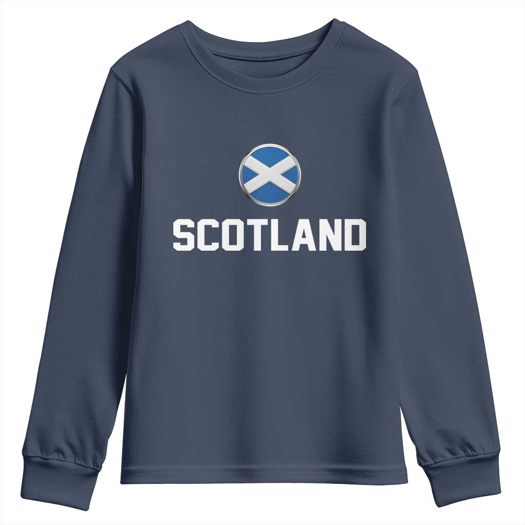 Scotland Round Saltire Flag Emblem Youth Sweatshirt Classic Varsity Typography Sports Fans TS02 Navy Print Your Wear