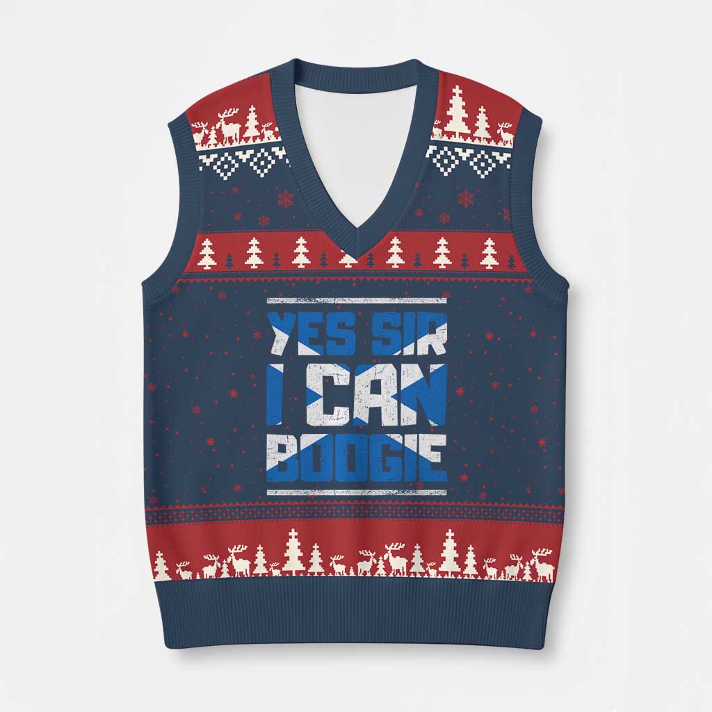 Funny Scottish Anthem Fan Saltire Flag V-Neck Knit Sweater Vest Yes Sir I Can Boogie Sports Style Scotland Football Supporters TS02 Navy Red Print Your Wear