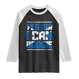 Funny Scottish Anthem Fan Saltire Flag Raglan Shirt Yes Sir I Can Boogie Sports Style Scotland Football Supporters