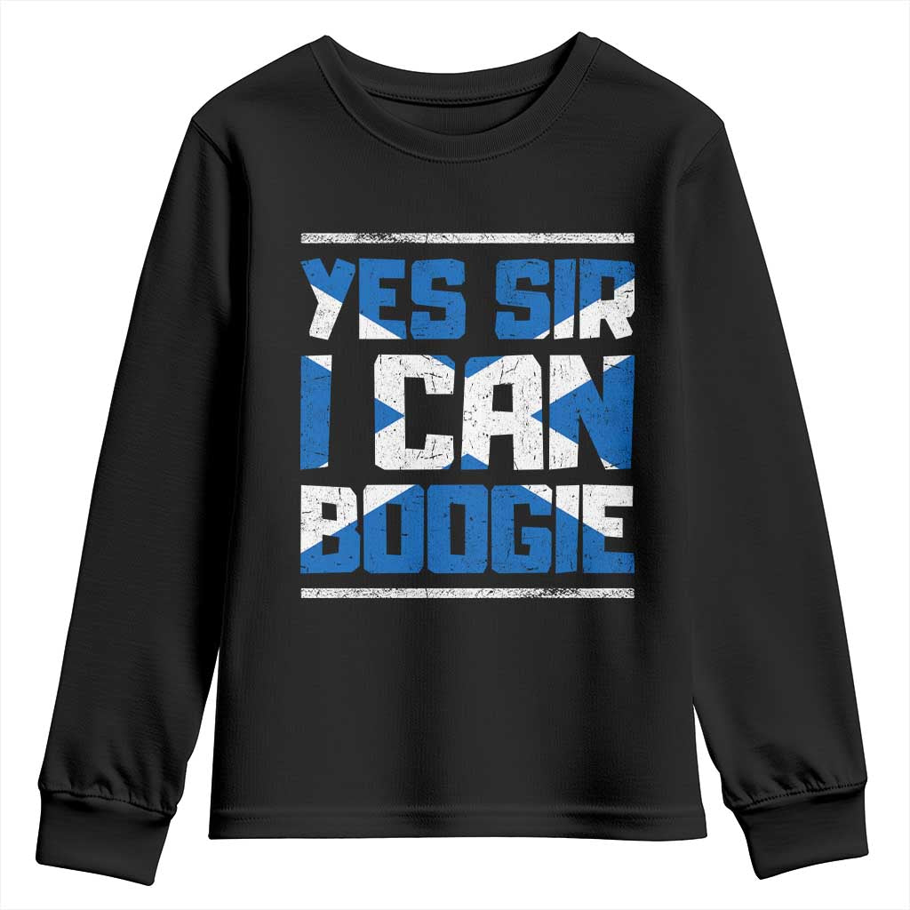 Funny Scottish Anthem Fan Saltire Flag Youth Sweatshirt Yes Sir I Can Boogie Sports Style Scotland Football Supporters