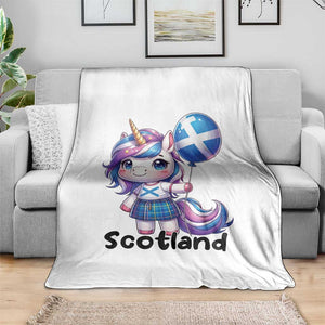 Cute Unicorn Wearing Tartan Kilt Holding Saltire Flag Graphic Throw Blanket