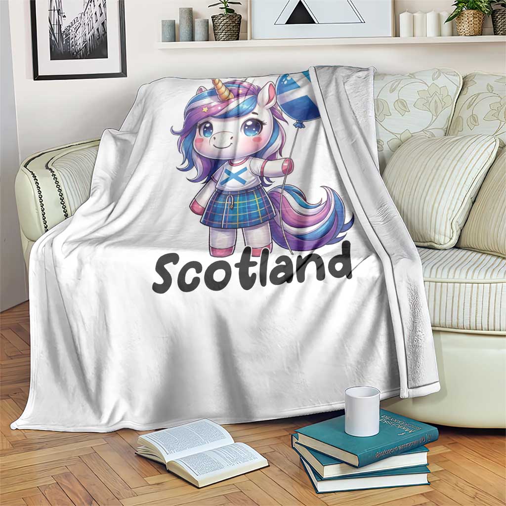 Cute Unicorn Wearing Tartan Kilt Holding Saltire Flag Graphic Throw Blanket