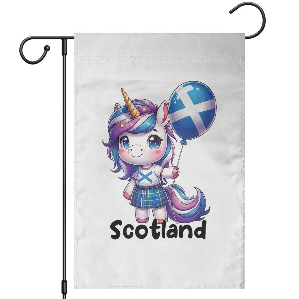 Cute Unicorn Wearing Tartan Kilt Holding Saltire Flag Graphic Garden Flag TS02 White Print Your Wear