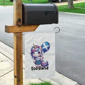 Cute Unicorn Wearing Tartan Kilt Holding Saltire Flag Graphic Garden Flag