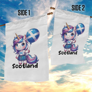 Cute Unicorn Wearing Tartan Kilt Holding Saltire Flag Graphic Garden Flag
