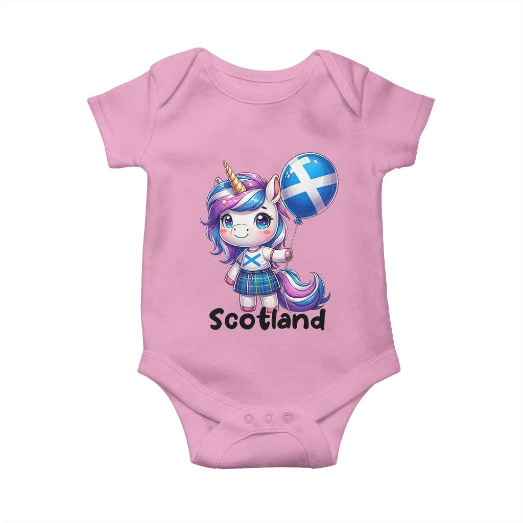 Cute Unicorn Wearing Tartan Kilt Holding Saltire Flag Graphic Baby Onesie
