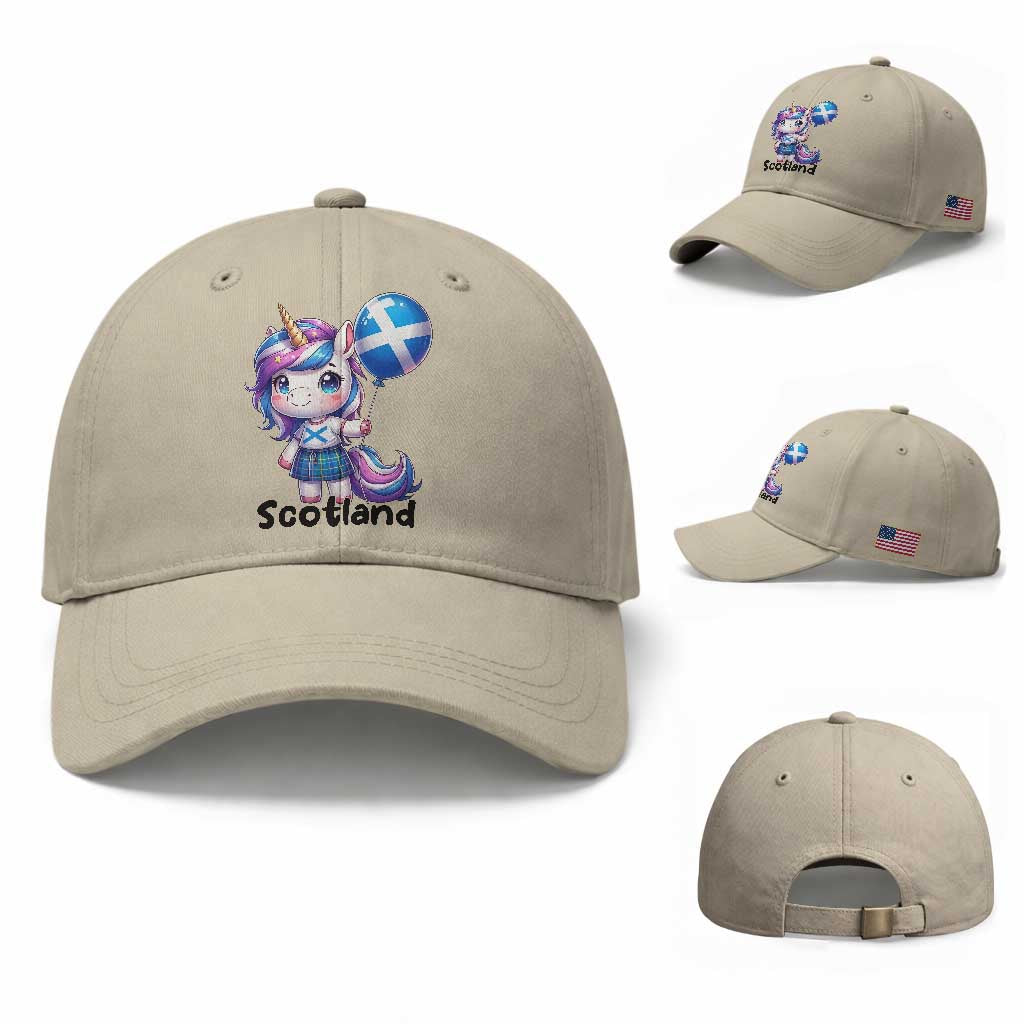 Cute Unicorn Wearing Tartan Kilt Holding Saltire Flag Graphic Baseball Cap