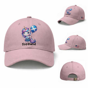 Cute Unicorn Wearing Tartan Kilt Holding Saltire Flag Graphic Baseball Cap