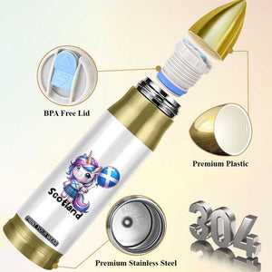 Cute Unicorn Wearing Tartan Kilt Holding Saltire Flag Graphic Bullet Tumbler