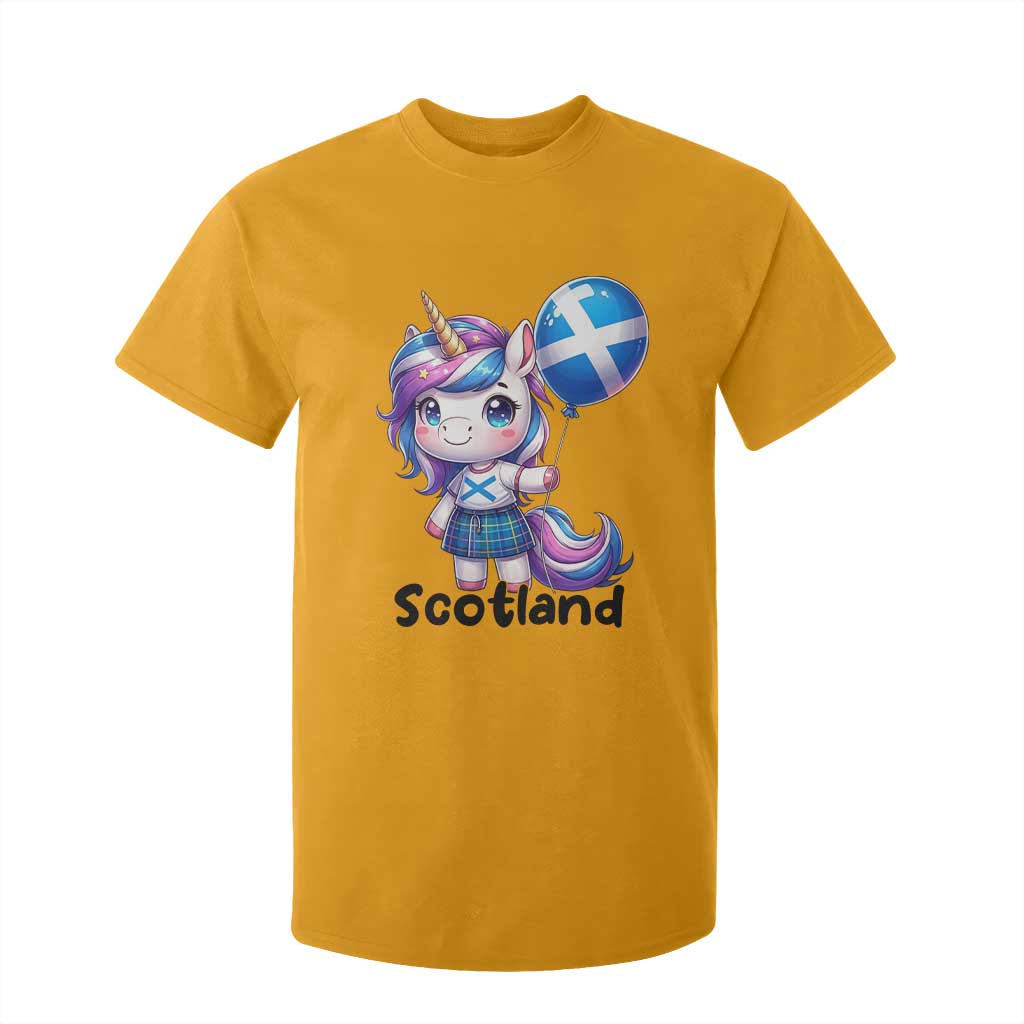 Cute Unicorn Wearing Tartan Kilt Holding Saltire Flag Graphic T Shirt For Kid