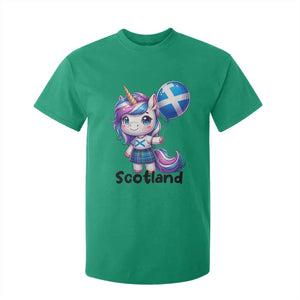 Cute Unicorn Wearing Tartan Kilt Holding Saltire Flag Graphic T Shirt For Kid