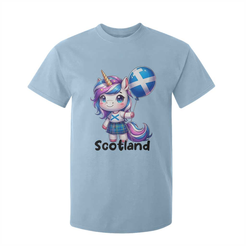 Cute Unicorn Wearing Tartan Kilt Holding Saltire Flag Graphic T Shirt For Kid